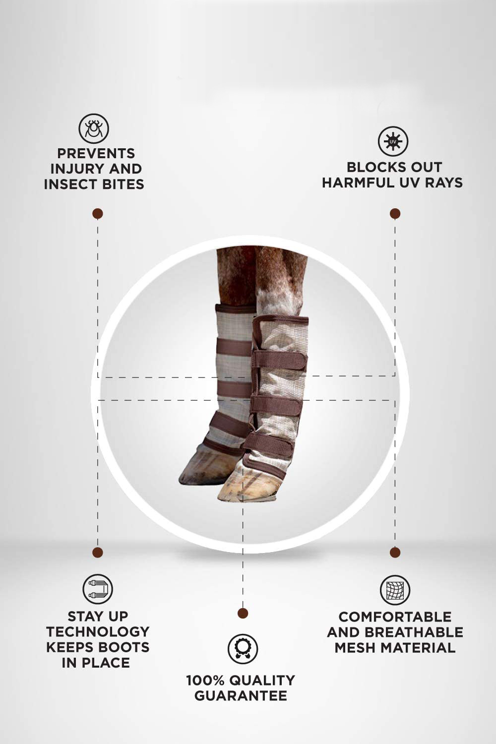 Adjustable Horse Leg Boots Breathable PVC Equine Guards Mosquito Repellent Wraps Reduced Fatigue Equestrian Gear - Desert Sand